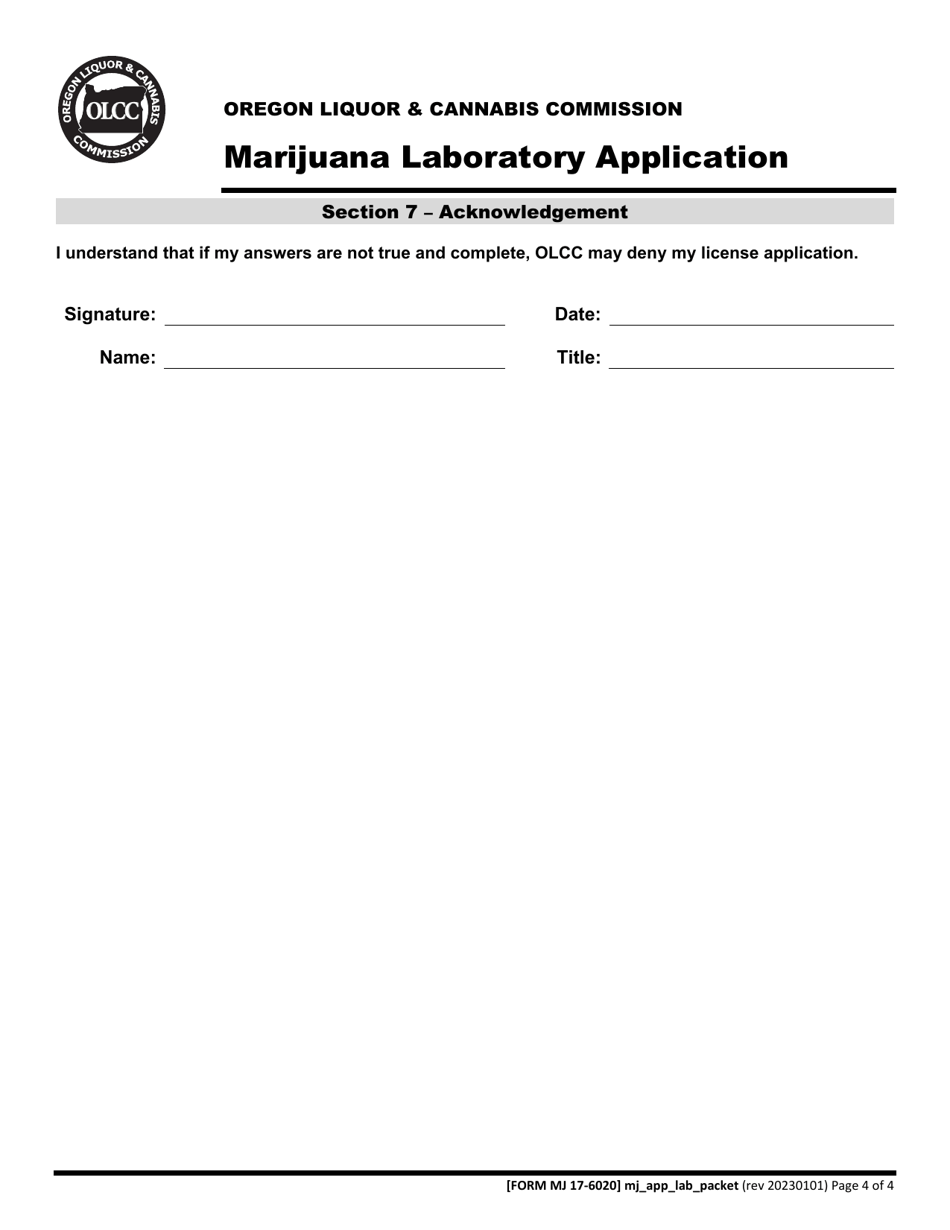 Form MJ17-6020 Marijuana Laboratory Application - Oregon, Page 5