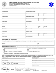 Document preview: Form SFN60909 EMS Training Institution Licensure Application - North Dakota