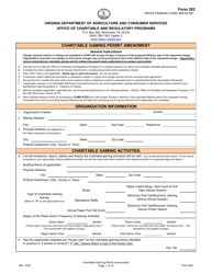 Document preview: Form 202 Charitable Gaming Permit Amendment - Virginia