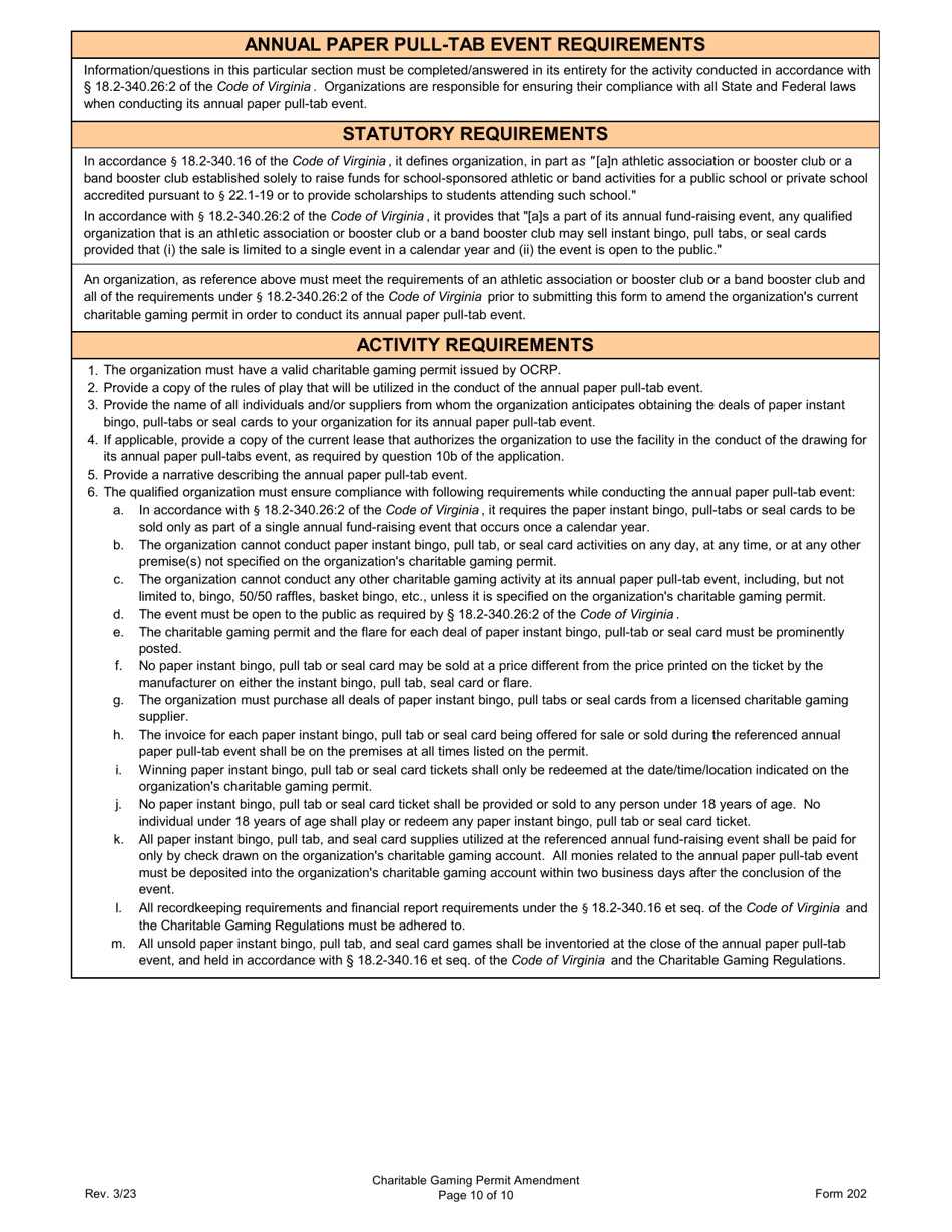 Form 202 Charitable Gaming Permit Amendment - Virginia, Page 10