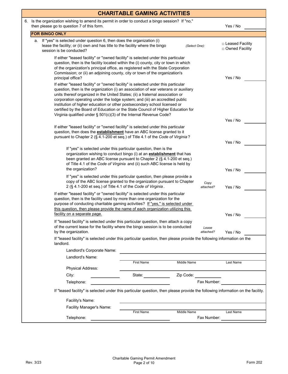 Form 202 Download Printable PDF or Fill Online Charitable Gaming Permit ...