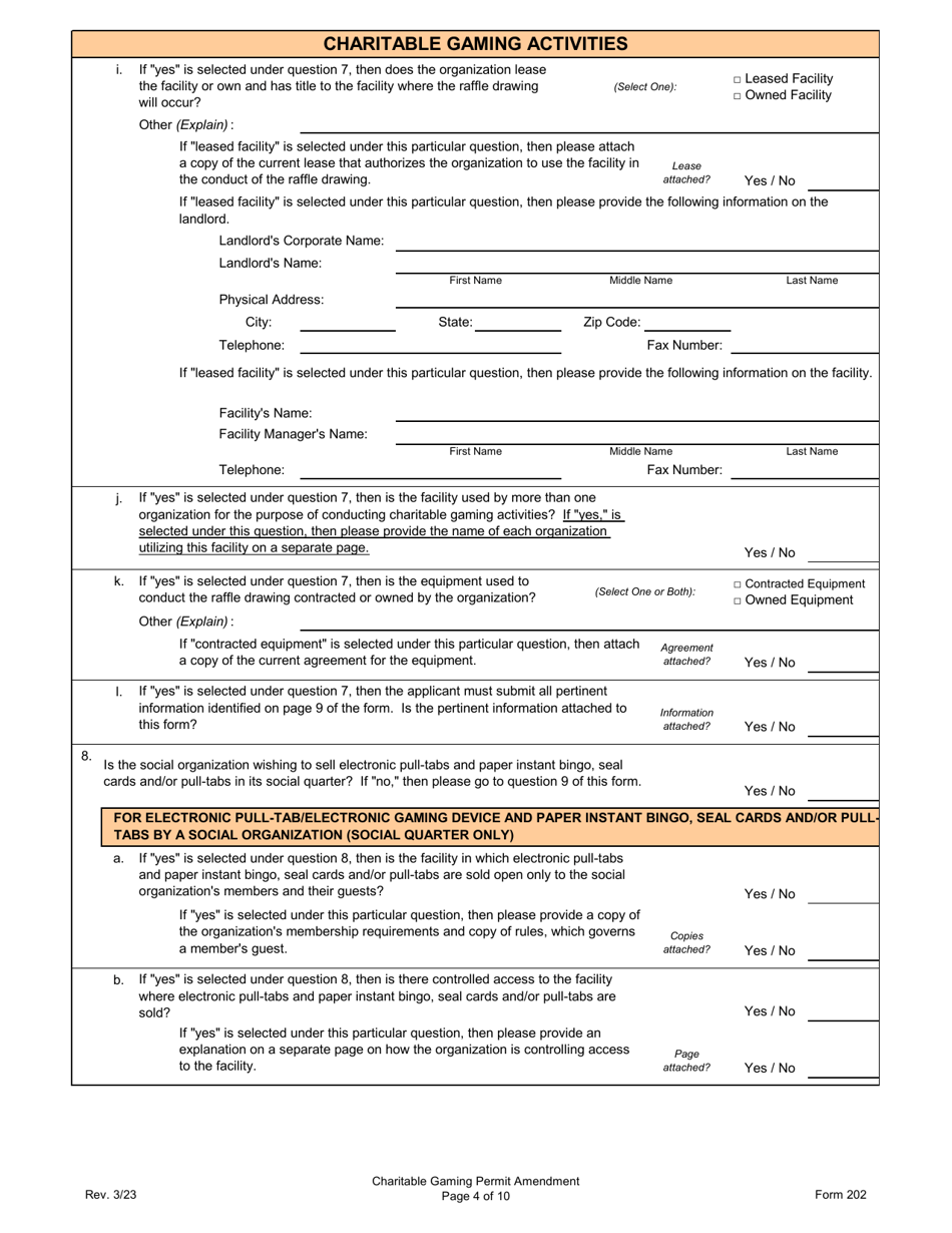 Form 202 Charitable Gaming Permit Amendment - Virginia, Page 4
