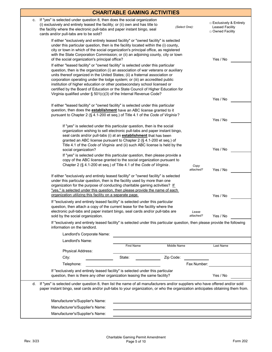 Form 202 Charitable Gaming Permit Amendment - Virginia, Page 5