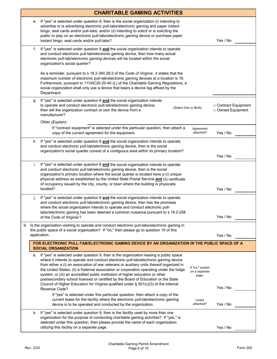 Form 202 Charitable Gaming Permit Amendment - Virginia, Page 6
