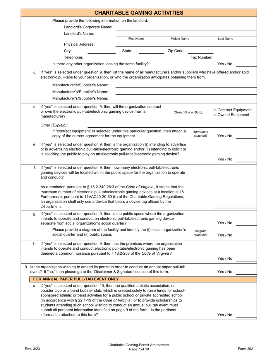 Form 202 Download Printable Pdf Or Fill Online Charitable Gaming Permit 