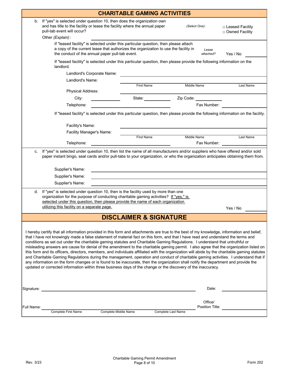 Form 202 Charitable Gaming Permit Amendment - Virginia, Page 8