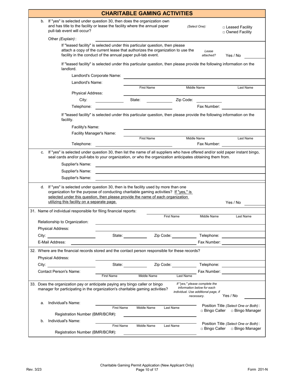 Form 201-N Charitable Gaming Permit Application (New Applicant Only) - Virginia, Page 10