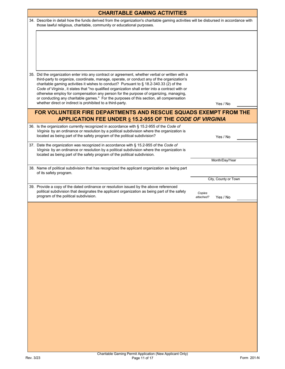 Form 201-N Charitable Gaming Permit Application (New Applicant Only) - Virginia, Page 11