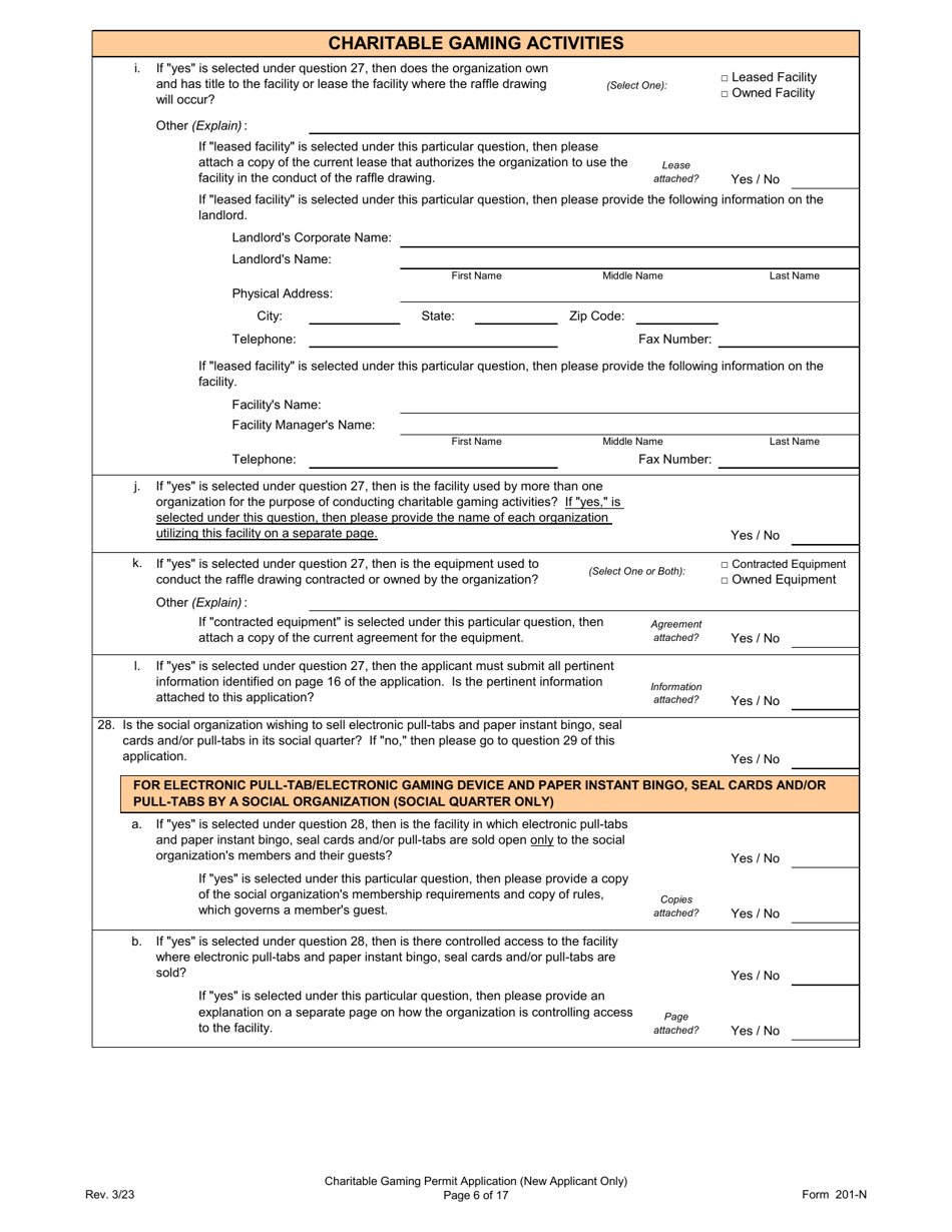 Form 201-N Charitable Gaming Permit Application (New Applicant Only) - Virginia, Page 6