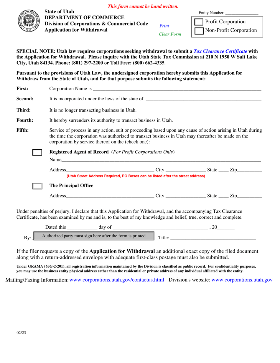 Utah Application For Withdrawal Download Fillable Pdf 2017 — 2024 