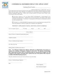 Document preview: Commercial Deferred Impact Fee Application - Orange County, Florida