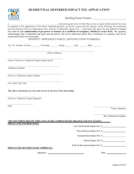 Document preview: Residential Deferred Impact Fee Application - Orange County, Florida