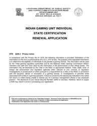 Document preview: Form DPSSP0093 Indian Gaming Unit Individual State Certification Renewal Application - Louisiana