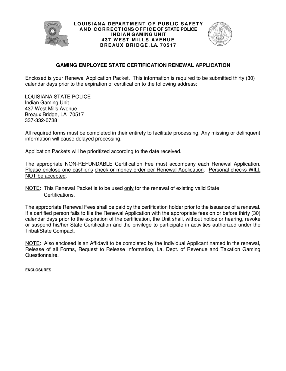 Form DPSSP0093 Indian Gaming Unit Individual State Certification Renewal Application - Louisiana, Page 2