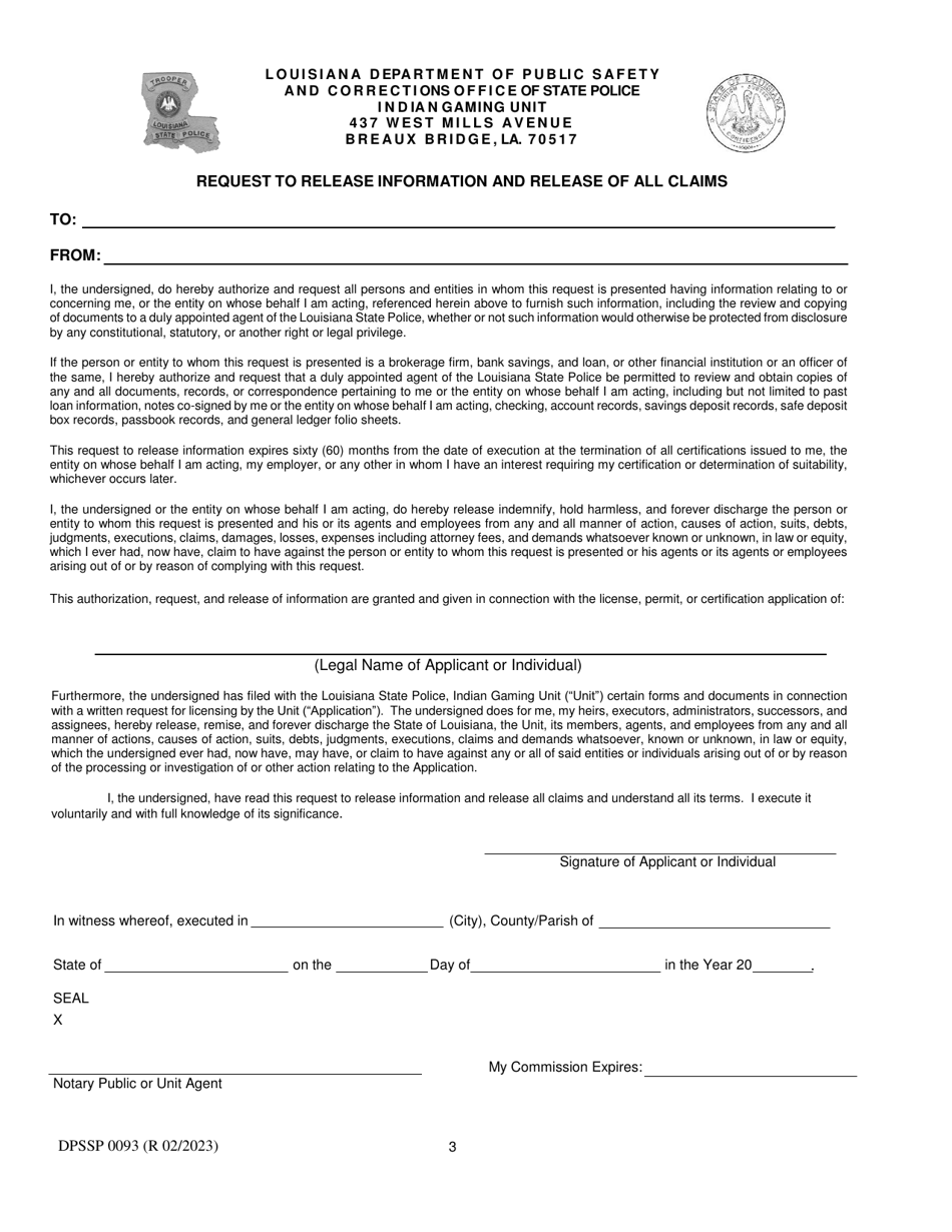 Form DPSSP0093 Indian Gaming Unit Individual State Certification Renewal Application - Louisiana, Page 6