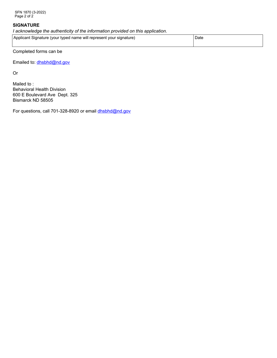 Form SFN1870 Application for Driving Under the Influences (Dui) Instructor Certification or Recertification - North Dakota, Page 2