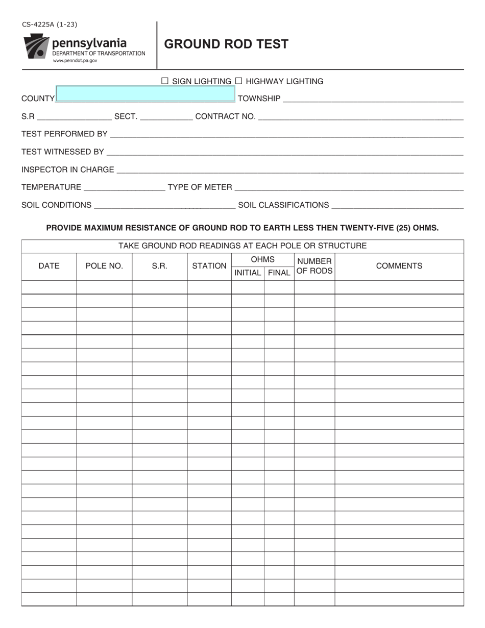 Form CS4225A Download Fillable PDF or Fill Online Ground Rod Test