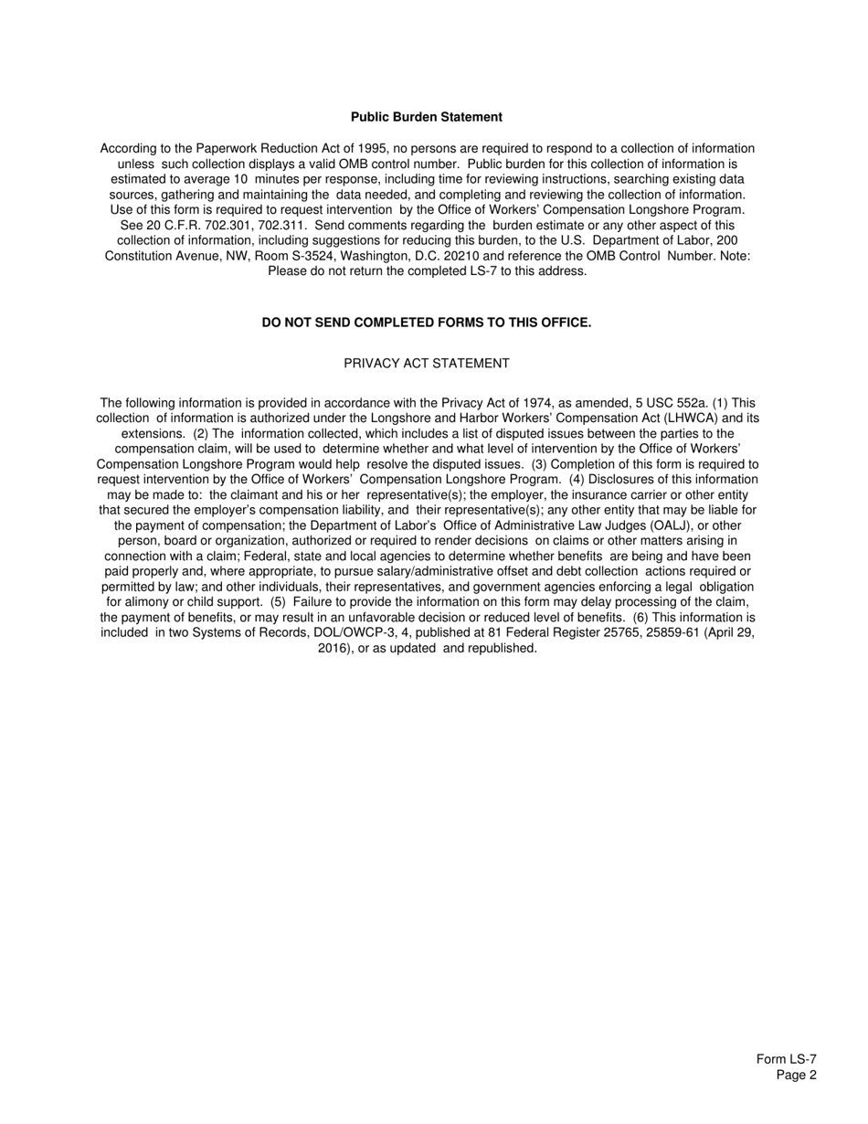 Form LS-7 Request for Intervention, Page 2