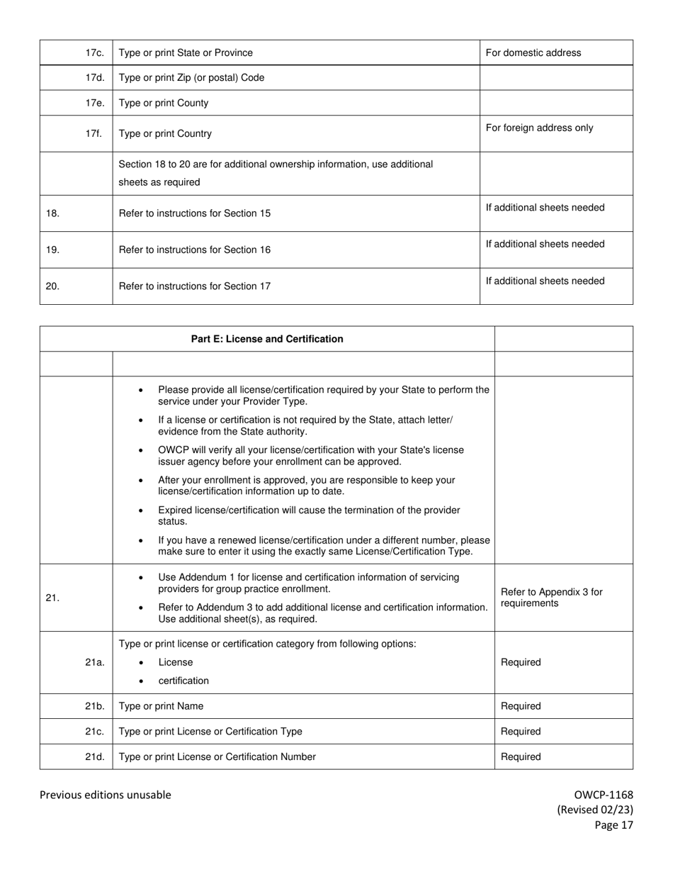 Form OWCP-1168 Provider Enrollment Form, Page 19