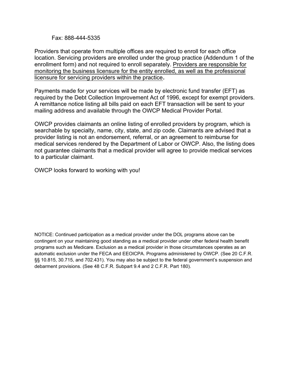 Form OWCP-1168 Provider Enrollment Form, Page 2