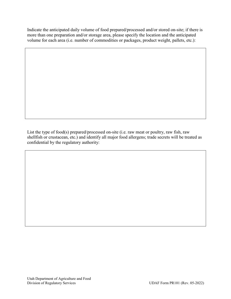 UDAF Form PR101 Retail Food Establishment Plan Review Application - Utah, Page 4
