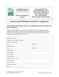 Document preview: UDAF Form PR101 Retail Food Establishment Plan Review Application - Utah