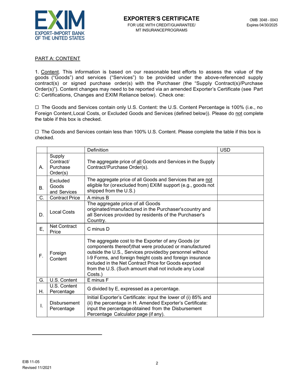 EIB Form 11-05 Exporters Certificate for Direct Loan, Loan Guarantee  Mt Insurance Programs, Page 2