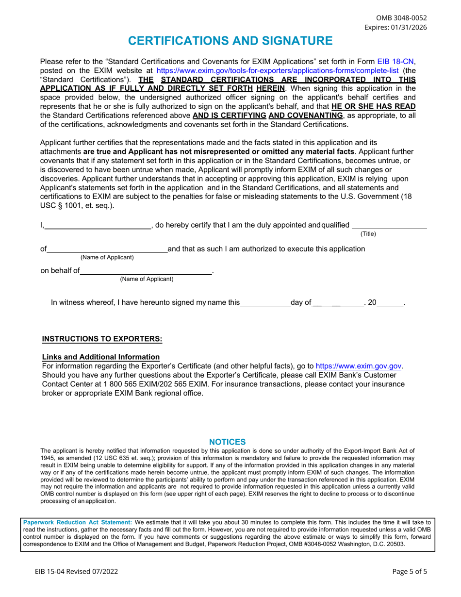 EIB Form 15-04 Form of Exporters Certificate (Co-financing Transactions), Page 5