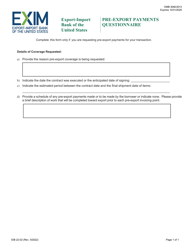 Document preview: EIB Form 22-02 Pre-export Payments Questionnaire
