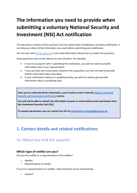 Nsi Voluntary Notification Form - United Kingdom Download Pdf
