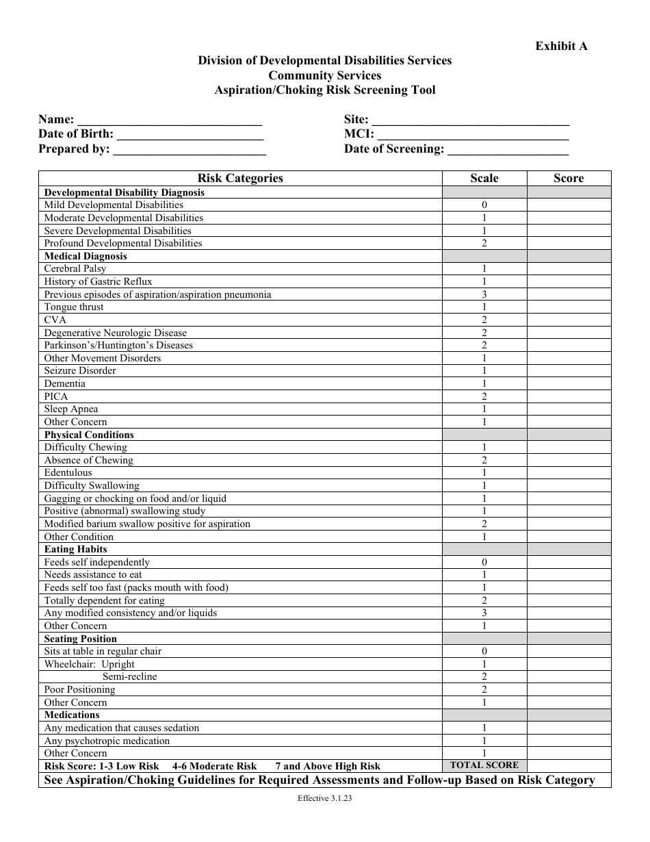 Delaware Aspiration/Choking Risk Screening Tool Fill Out, Sign Online
