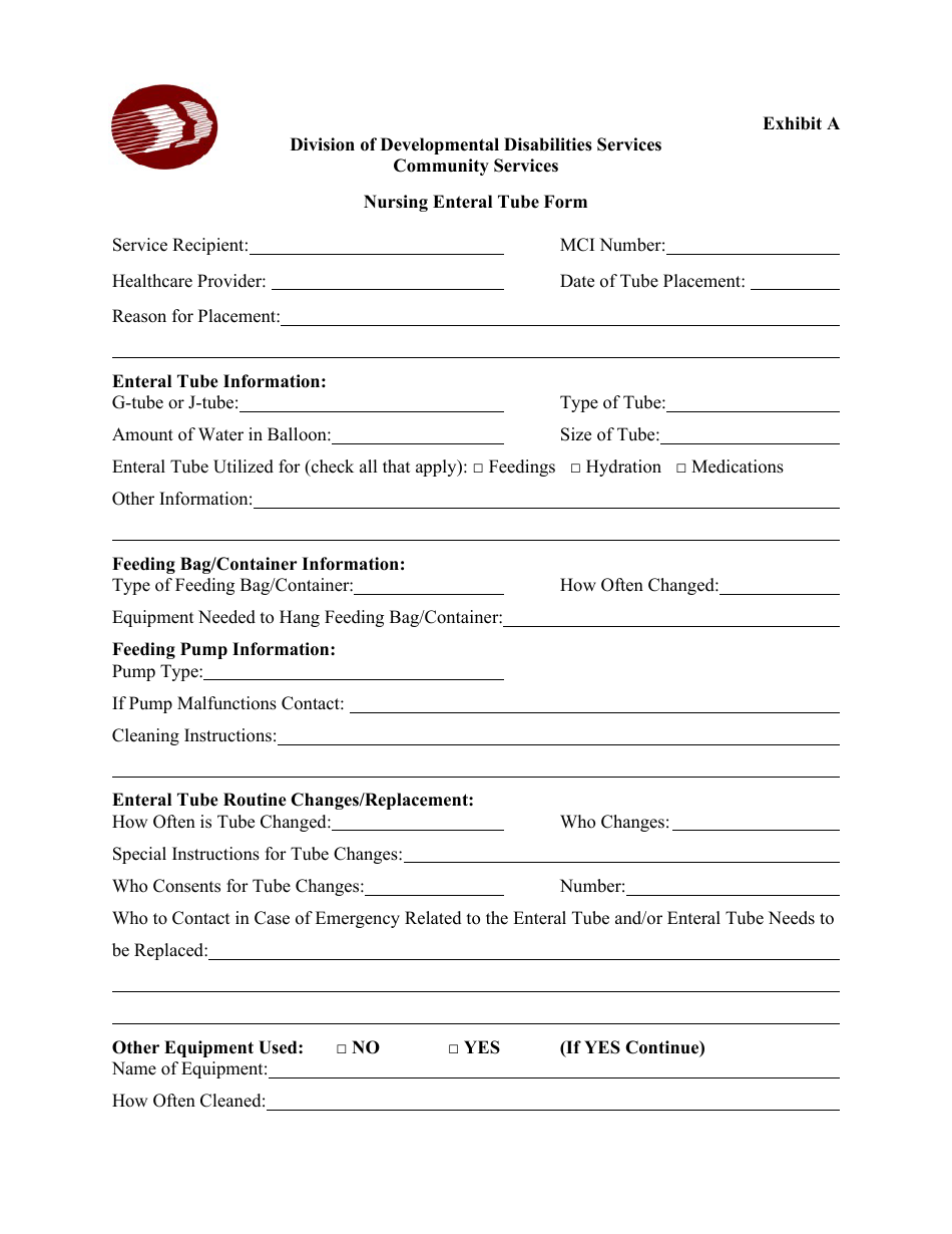 Exhibit A Nursing Enteral Tube Form - Delaware, Page 1