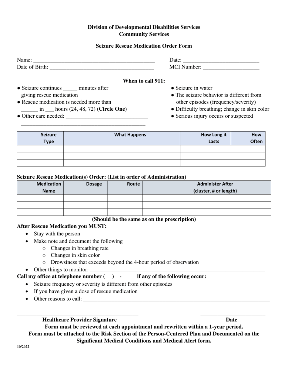 Seizure Rescue Medication Order Form - Delaware, Page 1