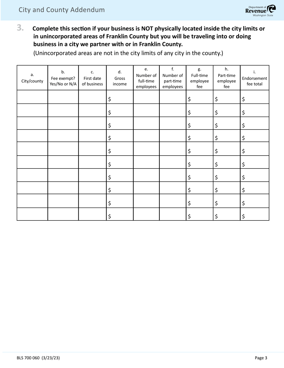 Form BLS700 060 City and County Addendum - Washington, Page 3