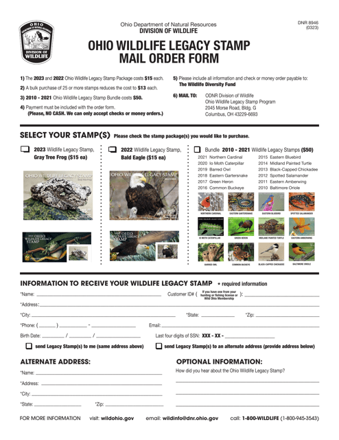Form DNR8946 Ohio Wildlife Legacy Stamp Mail Order Form - Ohio