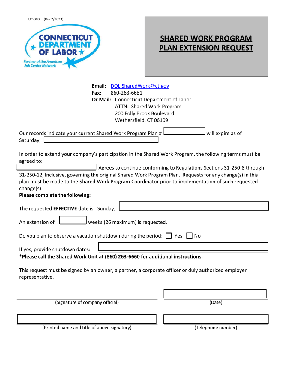 Form UC308 Download Fillable PDF or Fill Online Plan Extension Request Shared Work Program