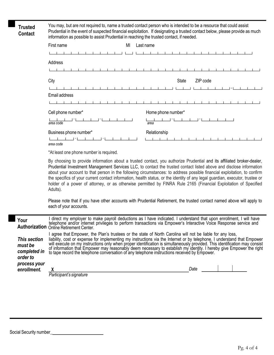 Enrollment Form - Nc 401(K) Plan - North Carolina, Page 4