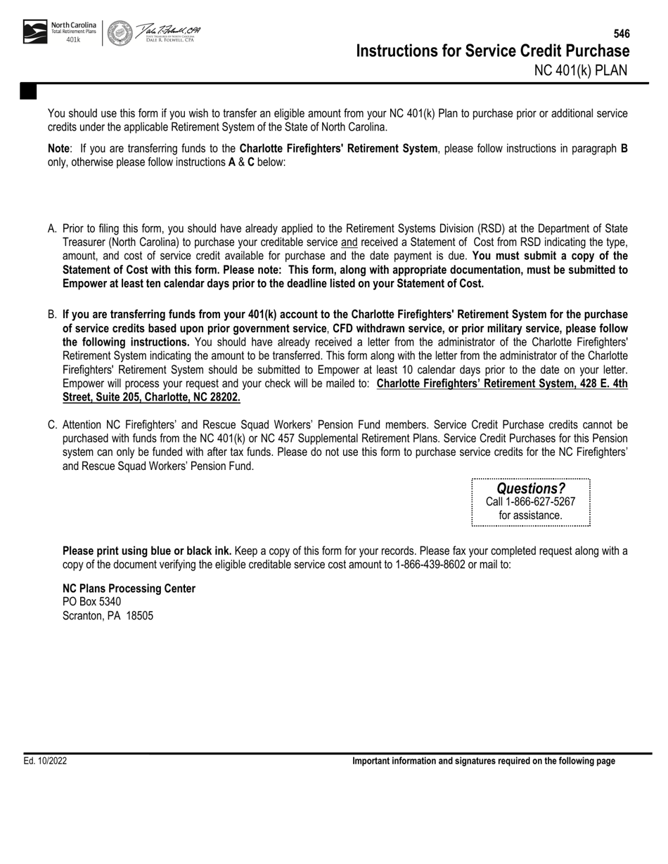 Service Credit Purchase - Nc 401(K) Plan - North Carolina, Page 1