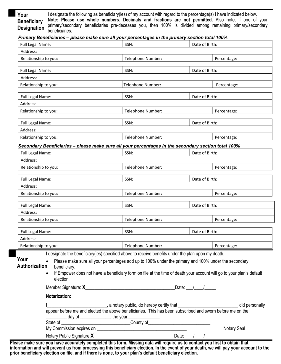 Beneficiary Designation Form - Nc 457 Plan - North Carolina, Page 3