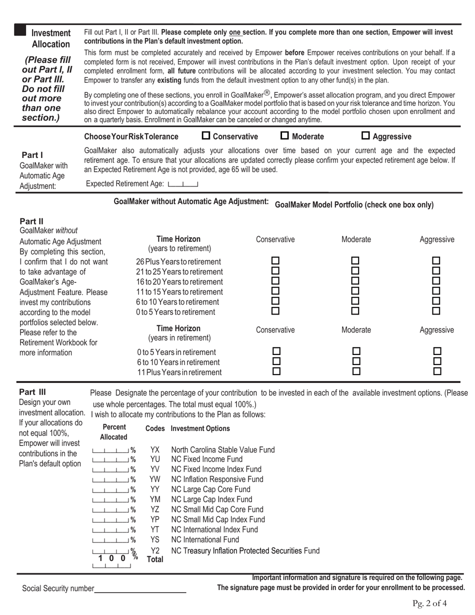 Enrollment Form - Nc 457 Plan - North Carolina, Page 2