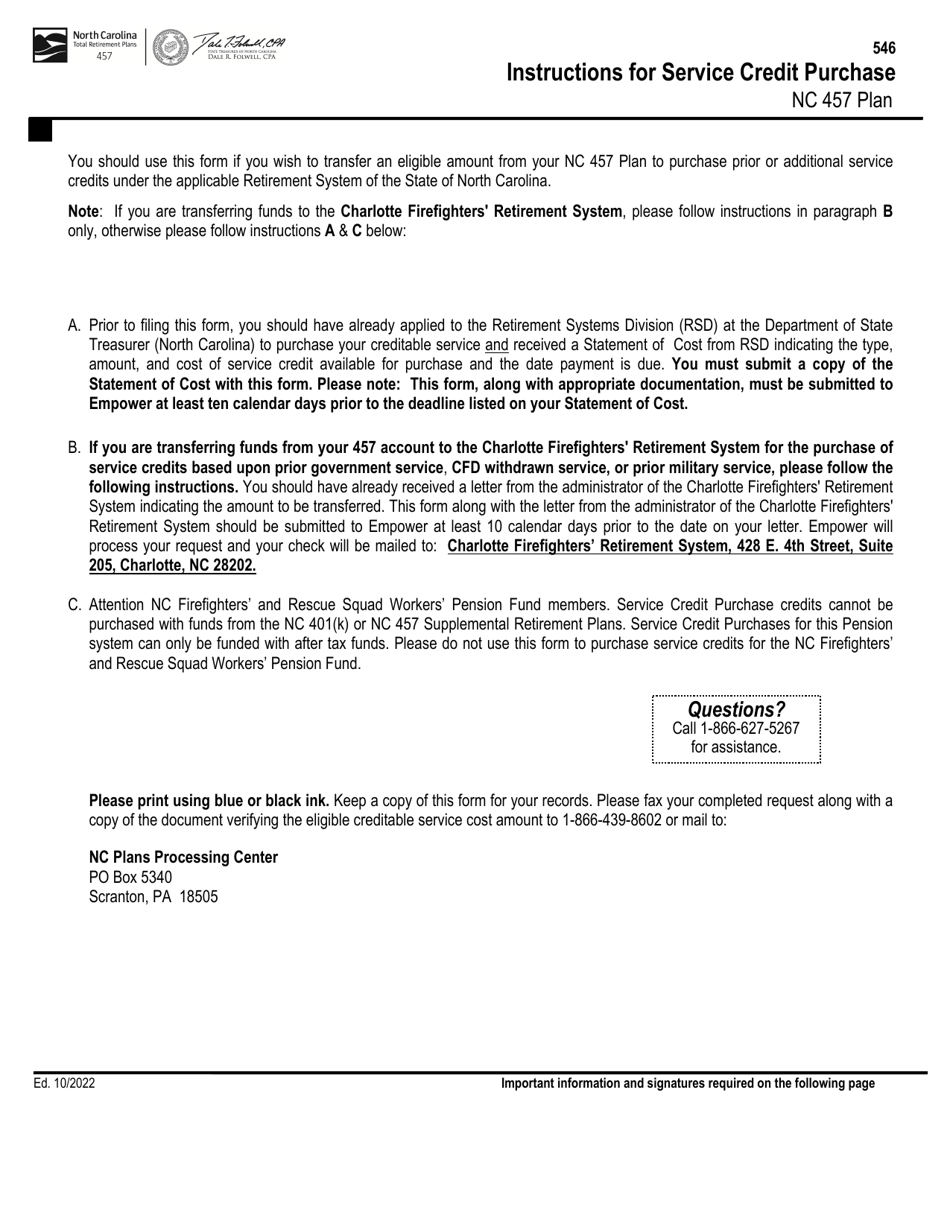 Service Credit Purchase - Nc 457 Plan - North Carolina, Page 1