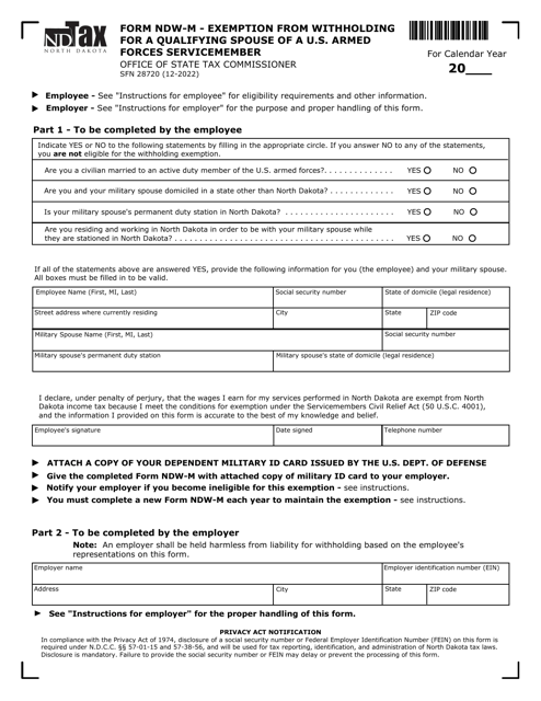 Form NDW-M (SFN28720) 2022 Printable Pdf