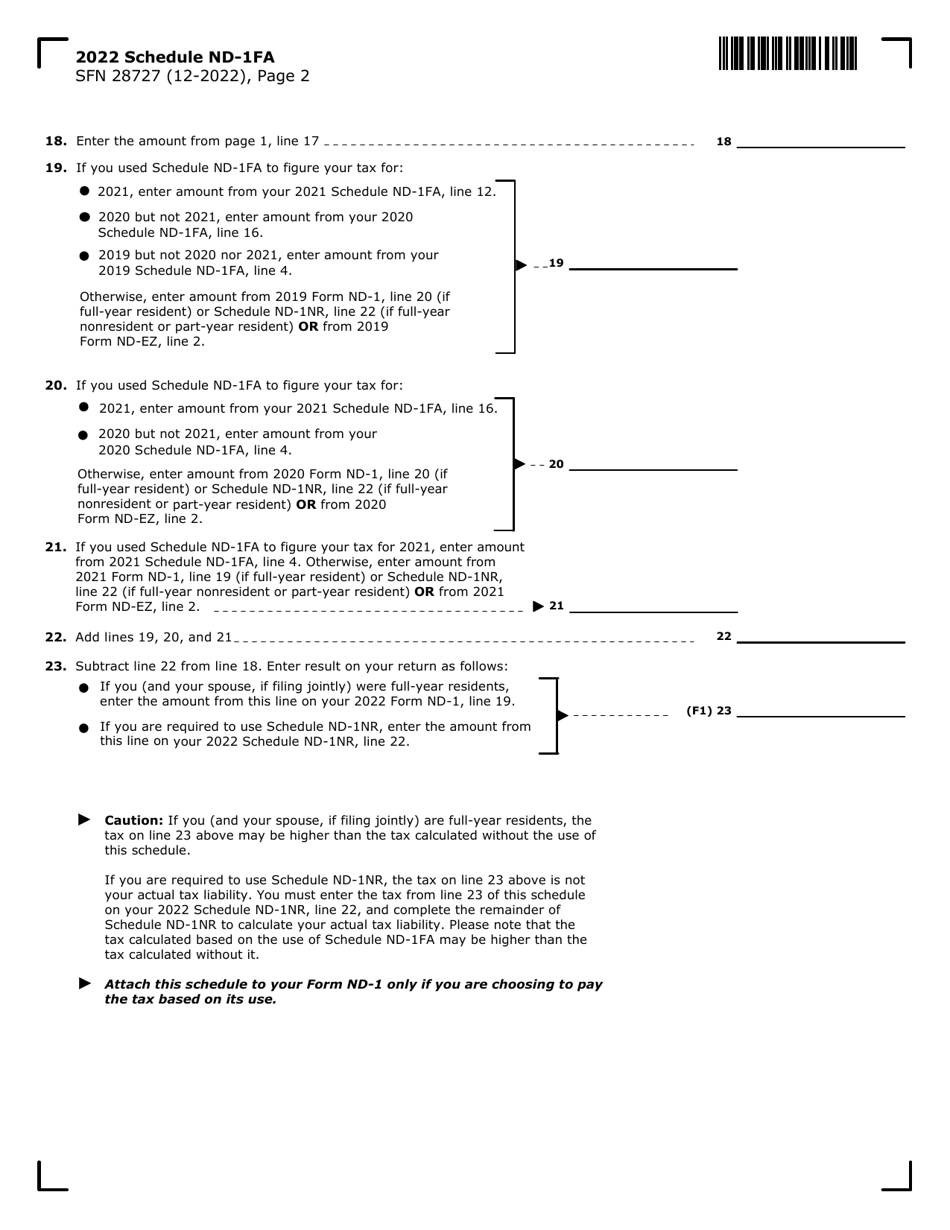 Form SFN28727 Tax Under 3-year Averaging Method for Elected Farm Income - North Dakota, Page 2