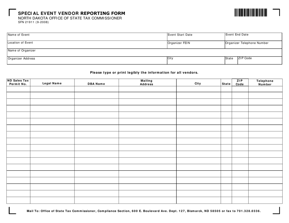 Form SFN21911 - Fill Out, Sign Online and Download Fillable PDF, North ...