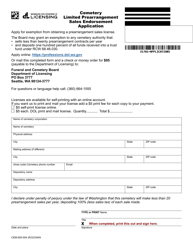 Document preview: Form CEM-650-004 Cemetery Limited Prearrangement Sales Endorsement Application - Washington