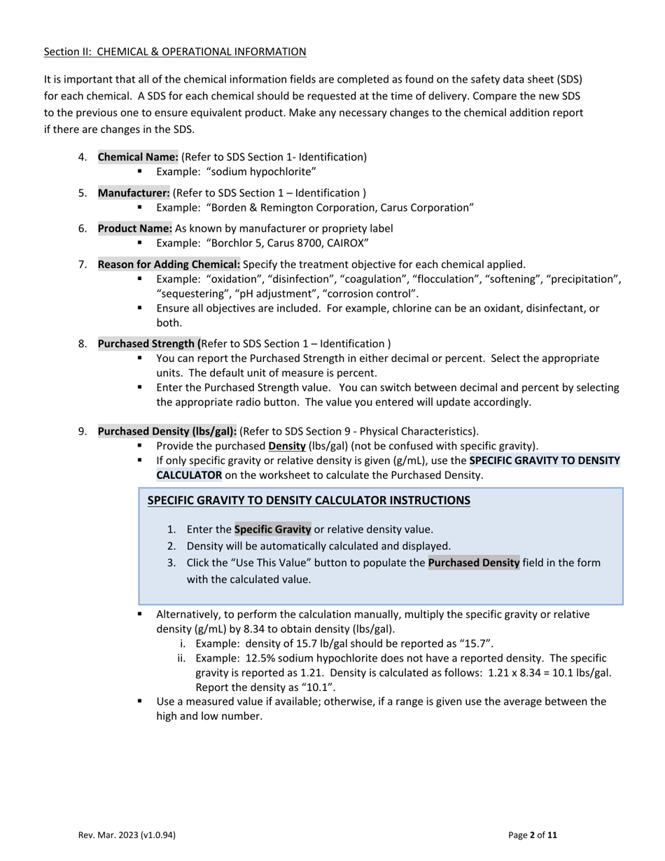 Instructions for Form C-ADD-XLSM Chemical Addition Report - Massachusetts, Page 2