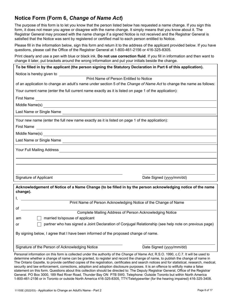 Form 11155E Application to Change an Adults Name - Ontario, Canada, Page 10