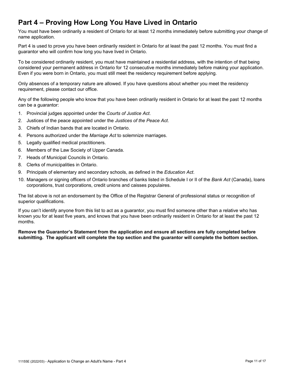 Form 11155E Application to Change an Adults Name - Ontario, Canada, Page 13