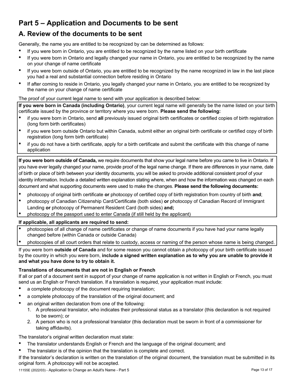 Form 11155E Application to Change an Adults Name - Ontario, Canada, Page 15
