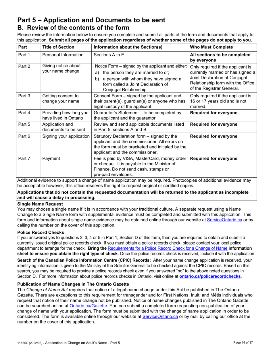 Form 11155E Application to Change an Adults Name - Ontario, Canada, Page 16